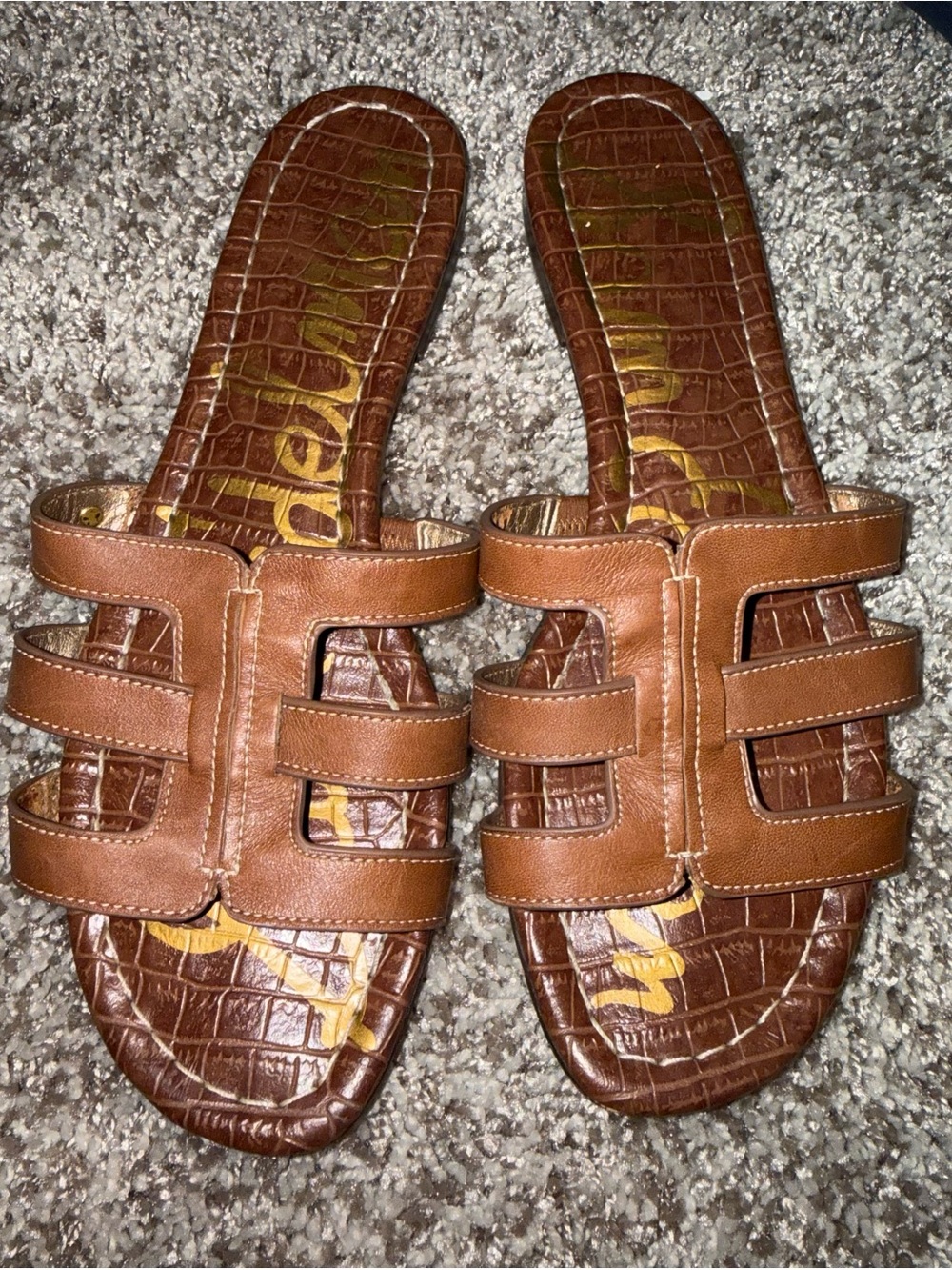 Sam Edelman Brown Leather Croc Embossed Slide Sandals Women’s 8.5